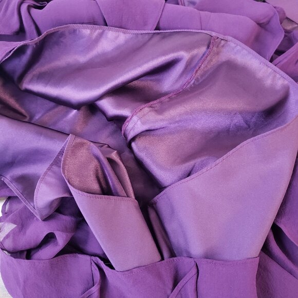 Deep Purple BCBG Fun Formal Mini Halter Dress w Pleats, Sheer Ruffle Fabric - Picture 12 of 15